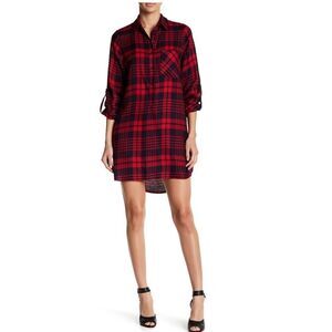 En Creme Plaid Boyfriend Mini Shirt Dress